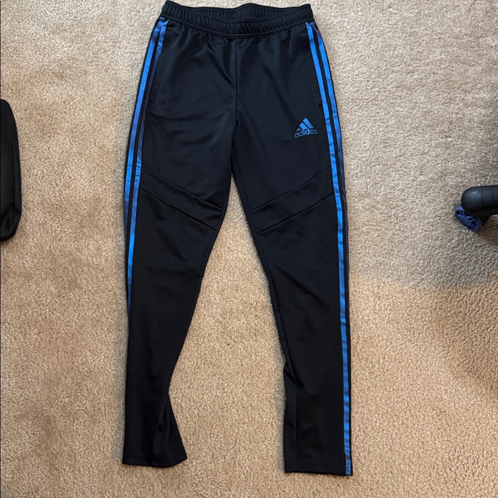 Adidas Kids Black Joggers with Blue Stripes